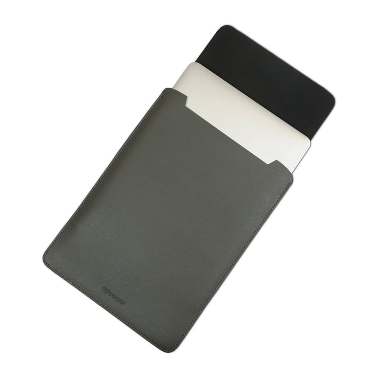 14" Vegan Leather Laptop Sleeve (Dark Olive Green) - Enthopia