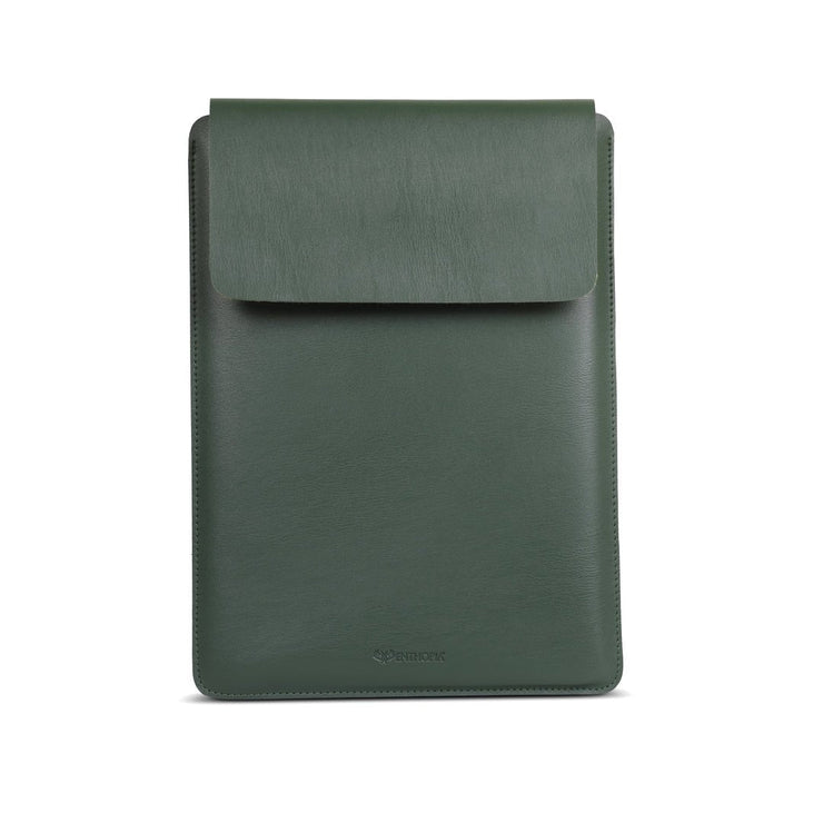 14" Vegan Leather Laptop Sleeve (Olive green) - Enthopia