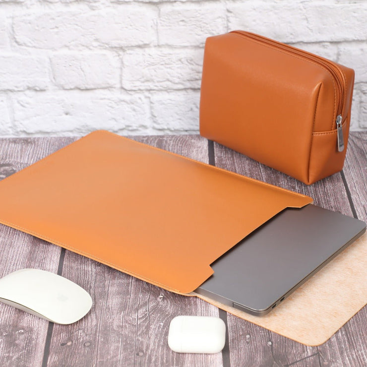 14" Vegan Leather Laptop Sleeve with Pouch - Enthopia