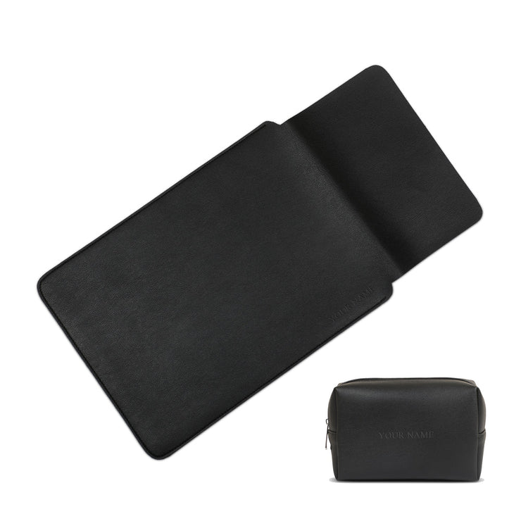 14" Vegan Leather Laptop Sleeve With Pouch (Black) - Enthopia