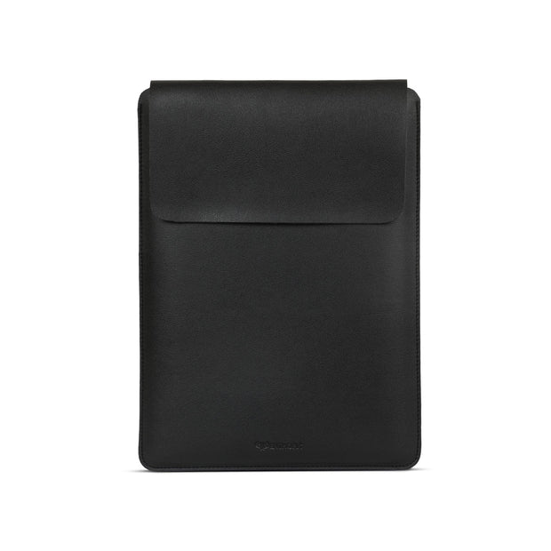 14" Vegan Leather Laptop Sleeve With Pouch (Black) - Enthopia