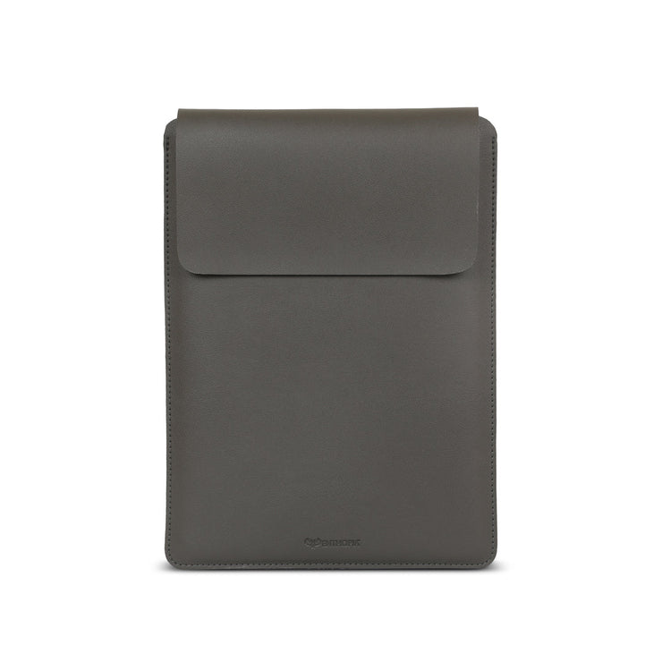 14" Vegan Leather Laptop Sleeve With Pouch (Dark Grey) - Enthopia