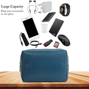 14" Vegan Leather Laptop Sleeve With Pouch (Deep Sea Blue) - Enthopia
