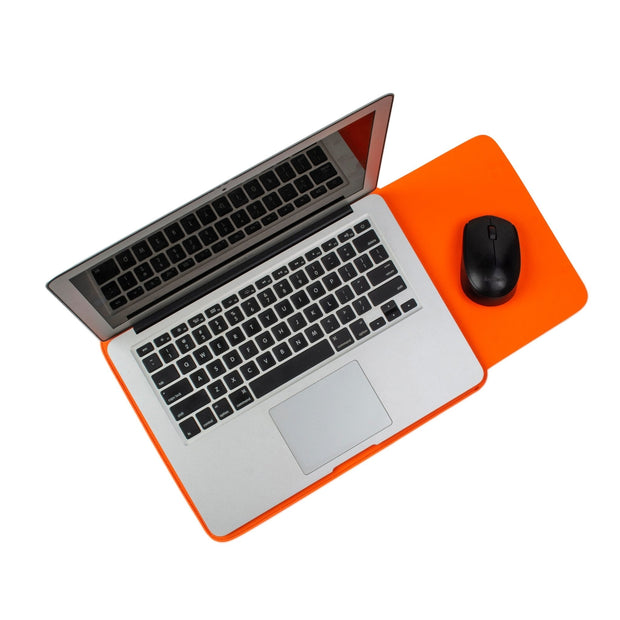 14" Vegan Leather Laptop Sleeve With Pouch (Neon Orange) - Enthopia