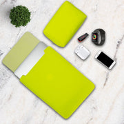 14" Vegan Leather Laptop Sleeve With Pouch (Neon Yellow) - Enthopia