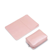 14" Vegan Leather Laptop Sleeve With Pouch (Shimmering Pink) - Enthopia