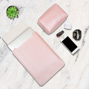 14" Vegan Leather Laptop Sleeve With Pouch (Shimmering Pink) - Enthopia