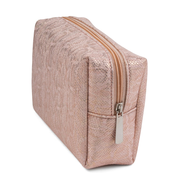 14" Vegan Leather Laptop Sleeve With Pouch (Snake Pink Gold) - Enthopia
