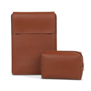 14" Vegan Leather Laptop Sleeve With Pouch (Tan) - Enthopia