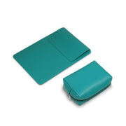 14" Vegan Leather Laptop Sleeve With Pouch (Teal) - Enthopia