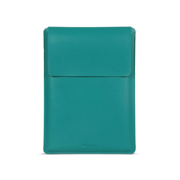 14" Vegan Leather Laptop Sleeve With Pouch (Teal) - Enthopia