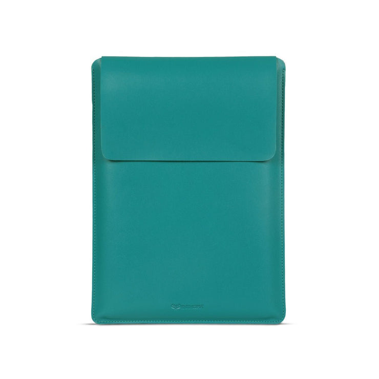 14" Vegan Leather Laptop Sleeve With Pouch (Teal) - Enthopia