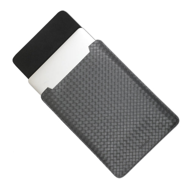 15" Vegan Leather Laptop Sleeve (Criss-Cross Grey) - Enthopia