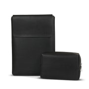 15" Vegan Leather Laptop Sleeve With Pouch (Black) - Enthopia