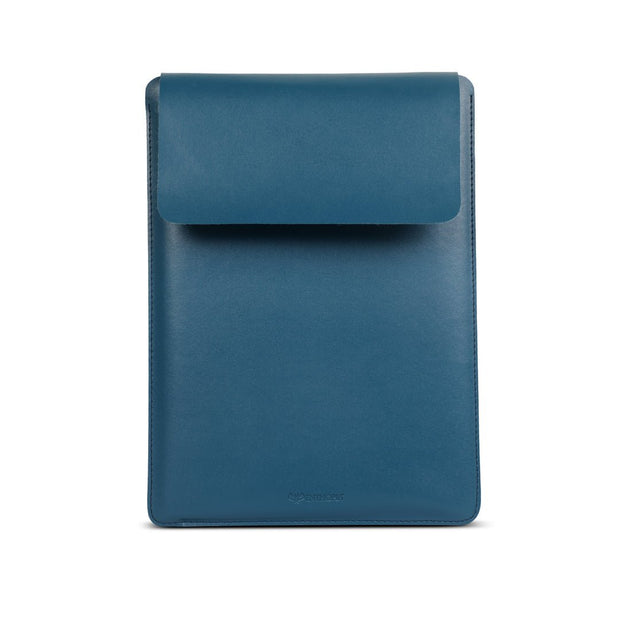 15" Vegan Leather Laptop Sleeve With Pouch (Deep Sea Blue) - Enthopia