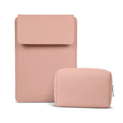 15" Vegan Leather Laptop Sleeve With Pouch (Nude) - Enthopia