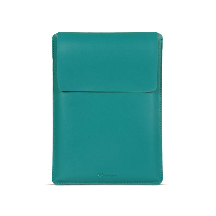 15" Vegan Leather Laptop Sleeve With Pouch (Teal) - Enthopia