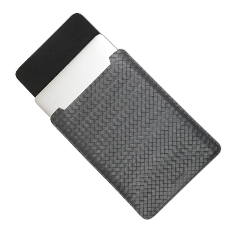 16" Vegan Leather Laptop Sleeve (Criss-Cross Grey) - Enthopia