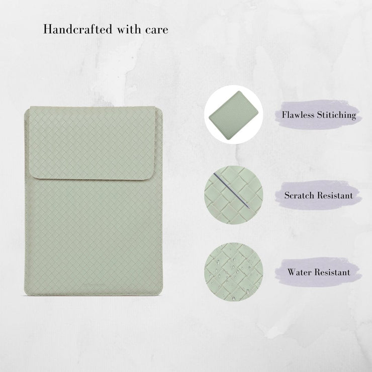 16" Vegan Leather Laptop Sleeve (Criss-Cross Mint) - Enthopia