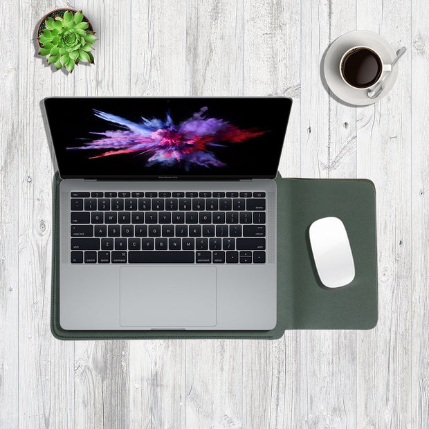 16" Vegan Leather Laptop Sleeve (Dark Olive Green) - Enthopia
