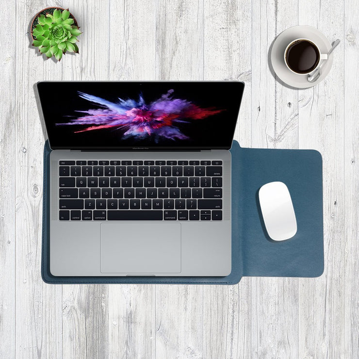 16" Vegan Leather Laptop Sleeve (Deep Sea Blue) - Enthopia