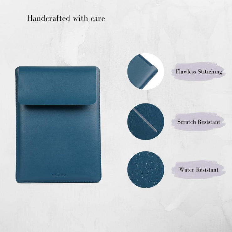 16" Vegan Leather Laptop Sleeve (Deep Sea Blue) - Enthopia