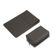 16" Vegan Leather Laptop Sleeve With Pouch (Dark Grey) - Enthopia
