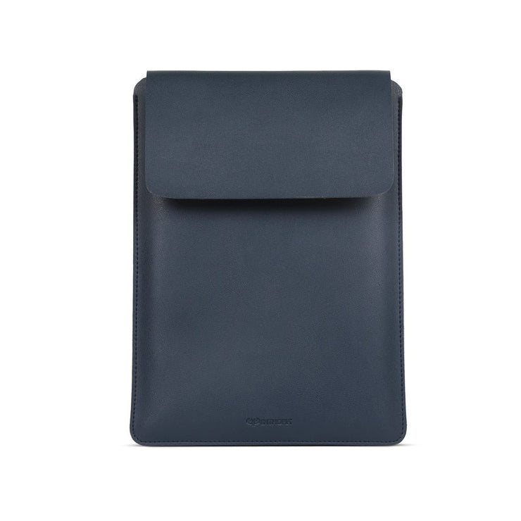 16" Vegan Leather Laptop Sleeve With Pouch (Navy Blue) - Enthopia