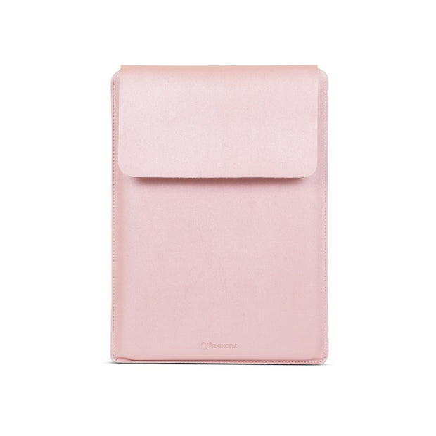 16" Vegan Leather Laptop Sleeve With Pouch (Shimmering Pink) - Enthopia