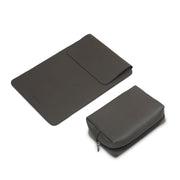 14" Vegan Leather Laptop Sleeve With Pouch (Dark Grey) - Enthopia