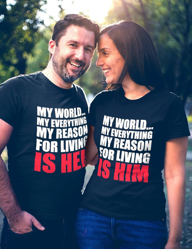 Couple Half Sleeve Round Neck T-Shirt - My World - Enthopia