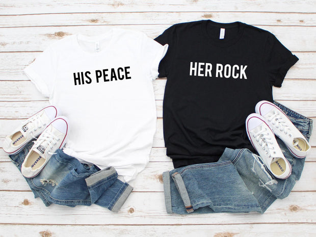 Couple Half Sleeve Round Neck T-Shirt - Peace Rock (White & Black) - Enthopia