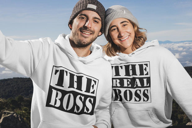 Couple Hoodie - The Real Boss  (White) - Enthopia