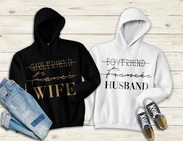 Couple Hoodie - Wife - Husband  (Black & White) - Enthopia