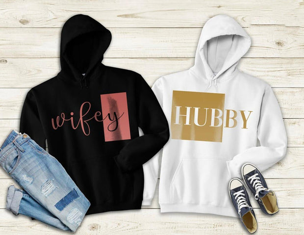 Couple Hoodie -  Wifey Hubby (Black & White) - Enthopia