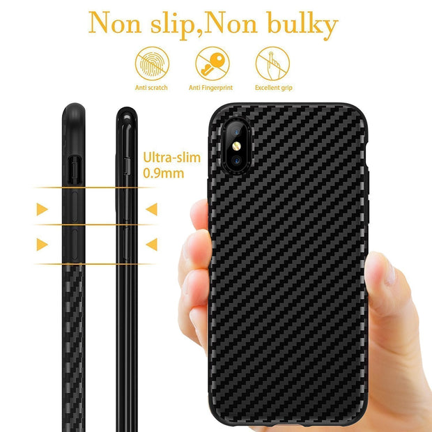 Enthopia Carbon Fiber Super Slim Anti-Slip Grip Full Body Protector Carbon TPU Case For iPhone X (iPhone X, Carbon TPU) - Enthopia