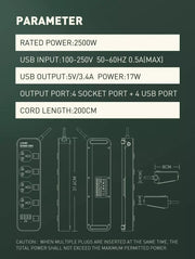 Ldnio 2500W Extension Board with USB Slots, Individual Switch & Safety Shutter, 4 USB Ports(3.4A) 4 Way Outlets Power Strips with Universal Sockets and 2m Extension Cord (3-PIN, White) - Enthopia