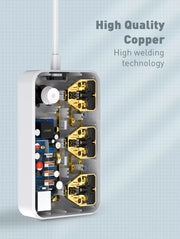 Ldnio 2500W Power Strip Extension with 38W QC Type C USB Ports | 3 Power Sockets with 20W Type C USB PD QC 3.0 18W Fast USB Port | Multi Port Extension with USB Port | 2M Power Cord - Enthopia