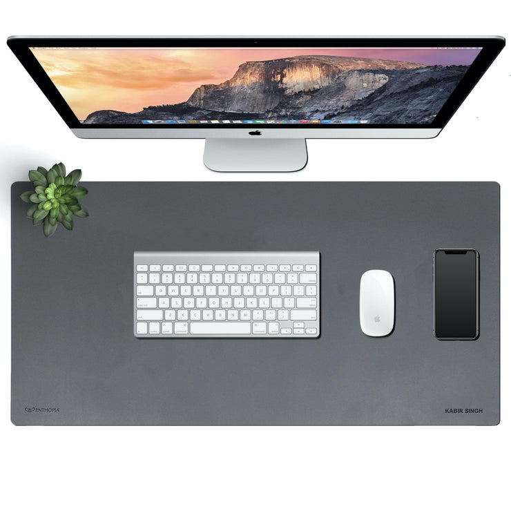 Vegan Leather Desk Mat - Grey and Black - 2-in-1 - Enthopia