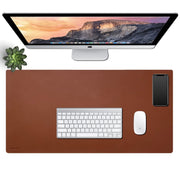 Vegan Leather Desk Mat - Tan and Navy Blue - 2-in-1 - Enthopia