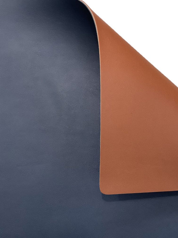 Vegan Leather Desk Mat - Tan and Navy Blue - 2-in-1 - Enthopia